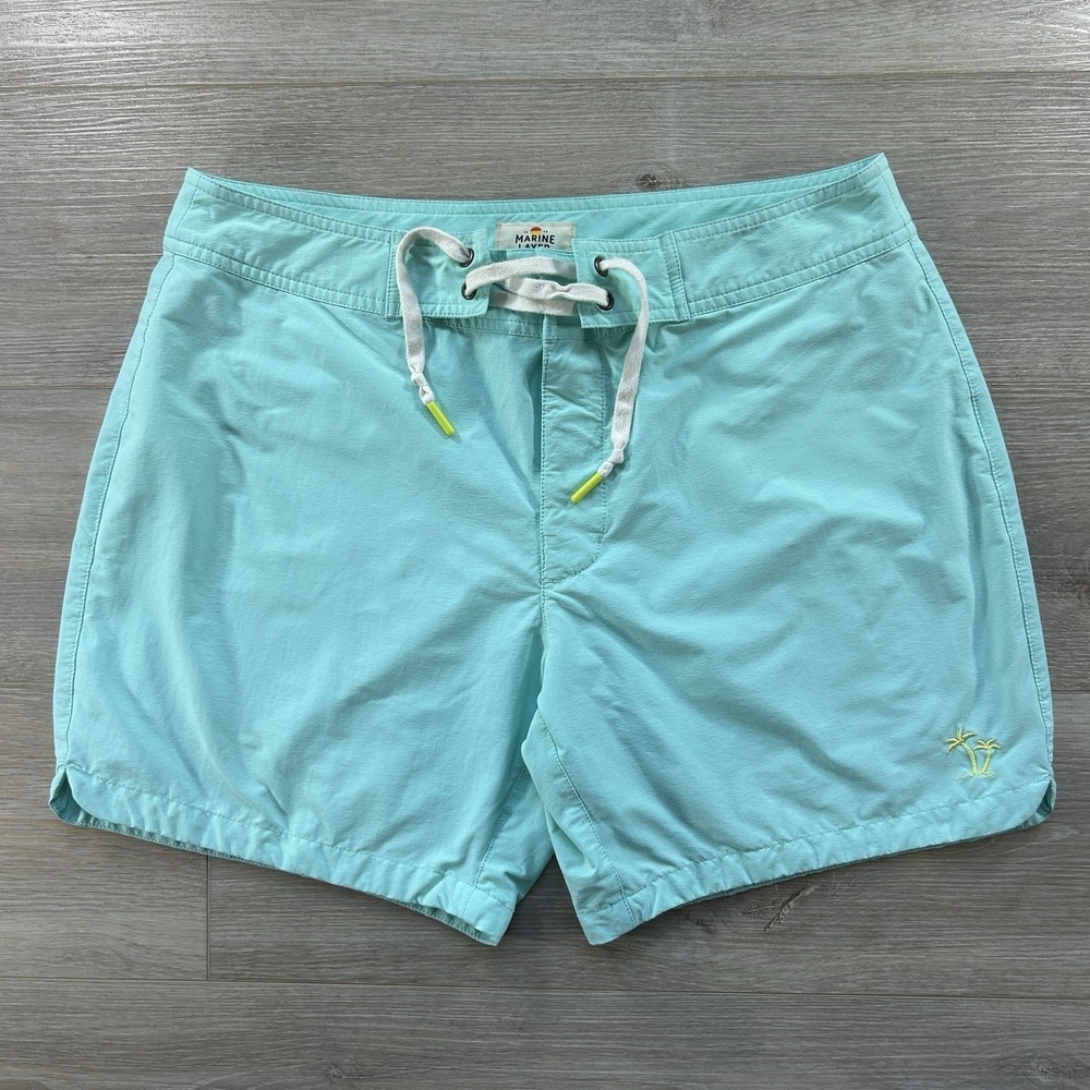Marine‎ Layer Size 34 Teal Unlined Drawstring Zip Pocketed Board Shorts